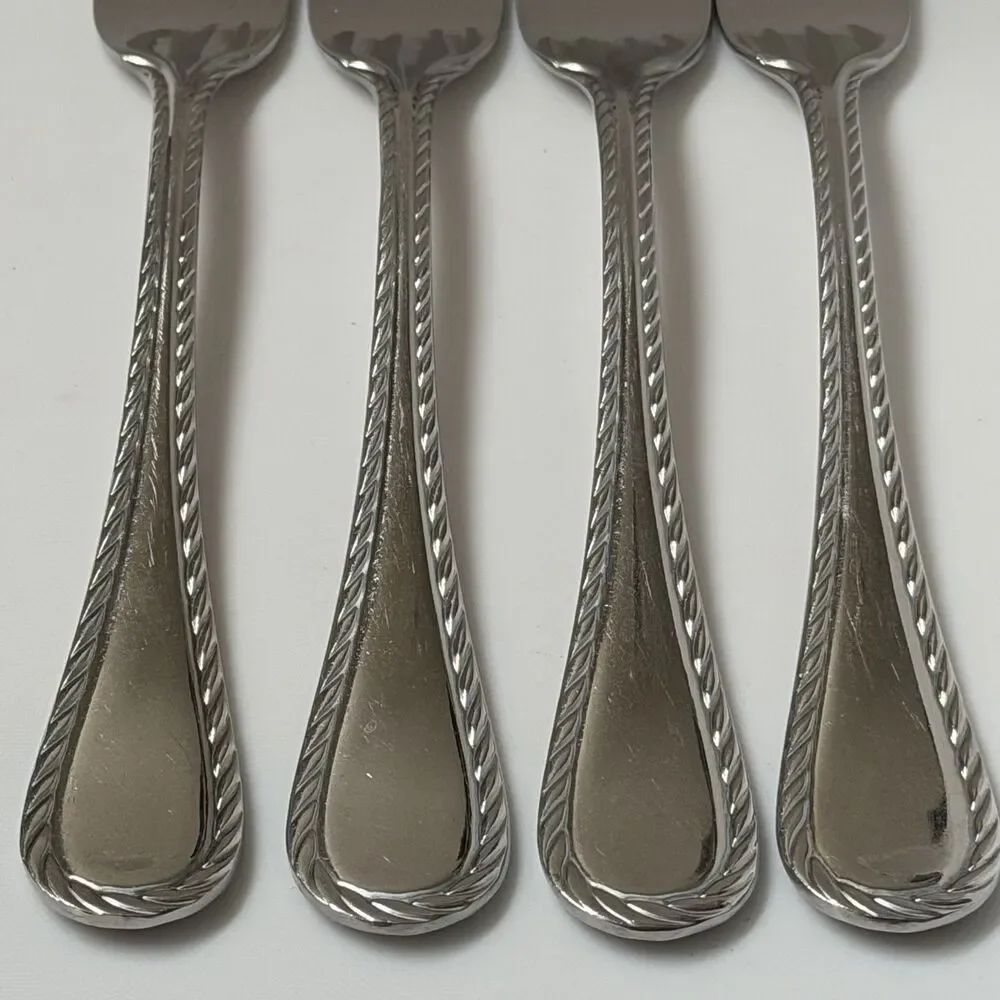 4pc Oneida Belmont-Lyons Dinner Forks 8 1/8” Stainless Glossy Rope Edge China